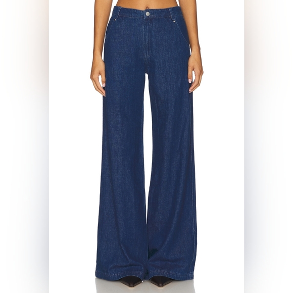 NWOT Amanda Uprichard Thalia Wide-Leg True Blue Denim Trousers | Sz Medium - Picture 3 of 16